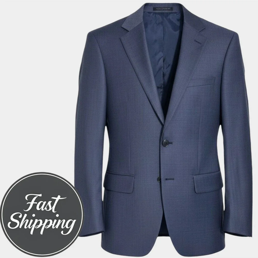 CALVIN KLEIN Mens Blazer 44S Sport Coat Two Button Suit Jacket Navy Blue Wool